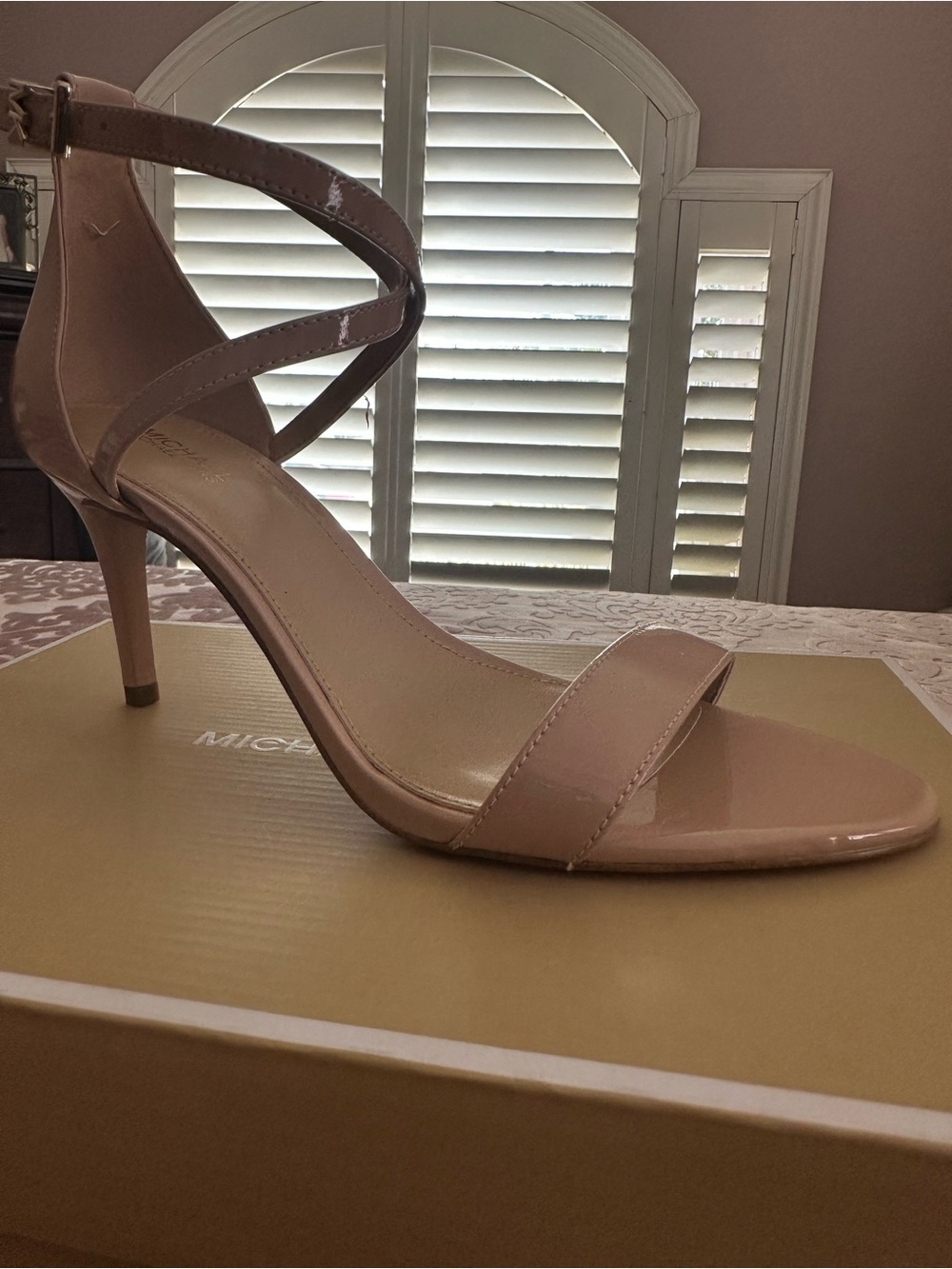 Size 7 Michael Kors Blush Patent Leather Crisscross Ankle Strap Heel